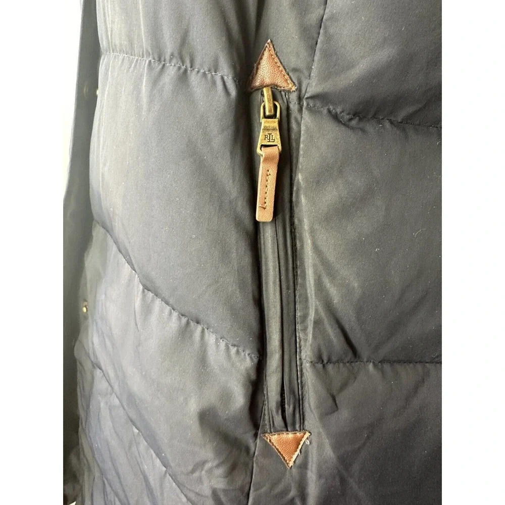 *Flaw Lauren Ralph Lauren Faux Fur Down Coat Black Faux Leather Trim Sherpa XXL - Picture 11 of 16